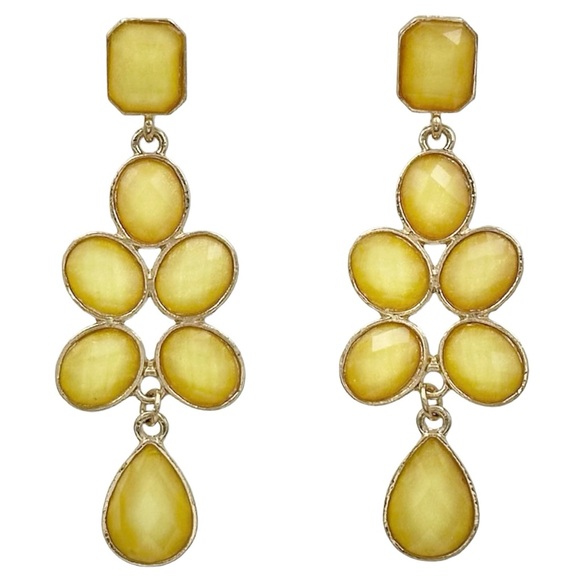 Yellow Shimmer Gem Flair Statement Post Drop Earrings - Picture 1 of 3